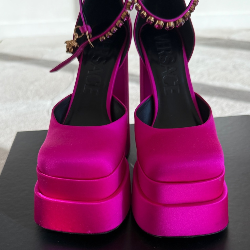 Versace Fuchsia Satin Platform Heels